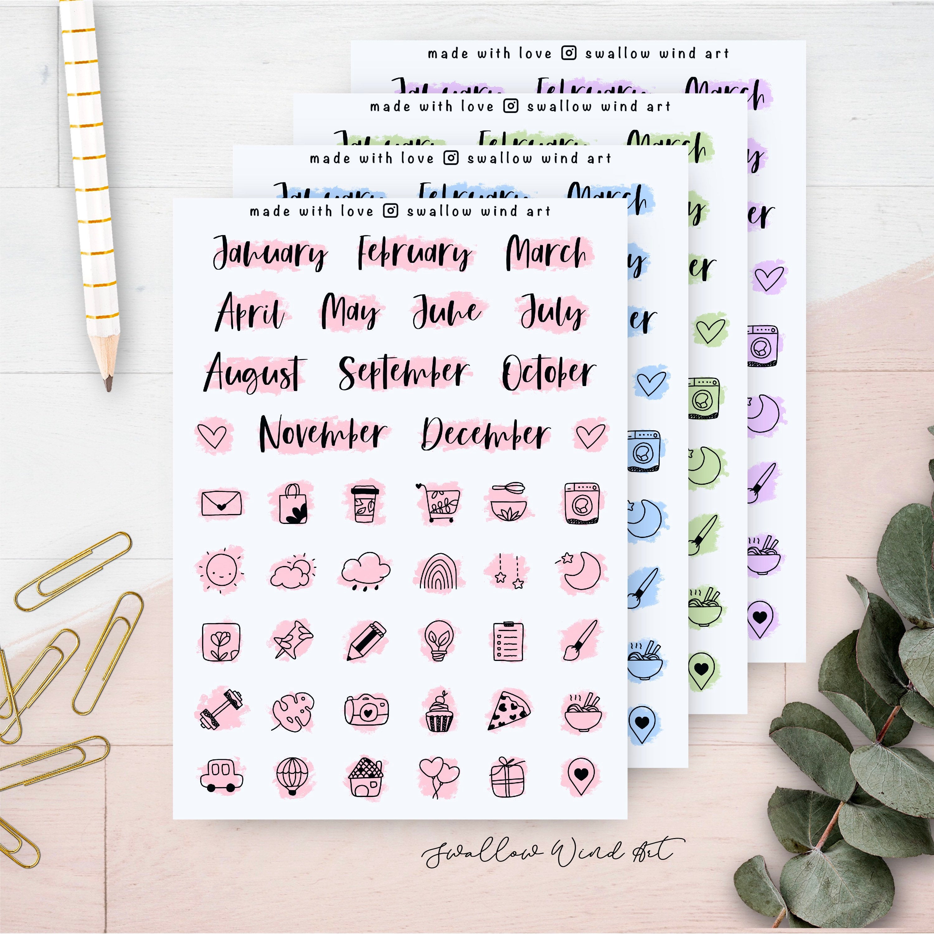 Month Script Stickers | Planner Stickers, Words, Calligraphy, OodlemaDoodles