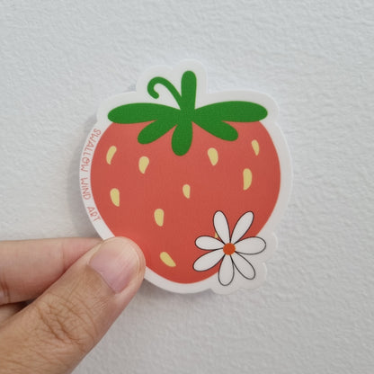 Strawberry Flower Vinyl Sticker, Cute Strawberry Die Cut Sticker, Food Sticker