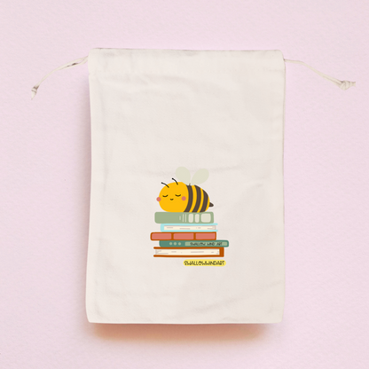 Cute Bees and Books Drawstring Bag