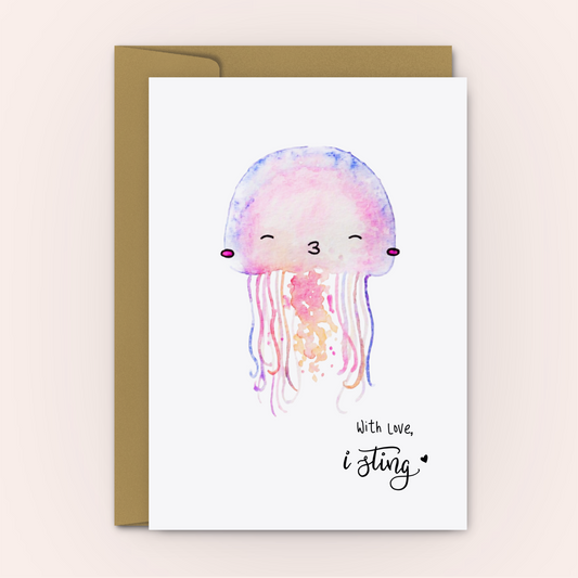 Adorable Watercolour Kissing Jellyfish Romantic Card - Personalised Greeting Card