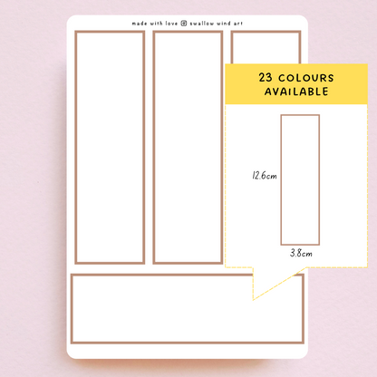 Colour Planner Boxes Sticker Sheets Large - 23 Colours Available