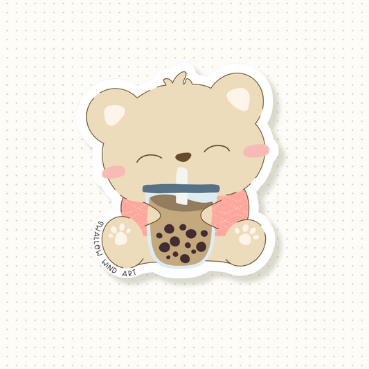 Boba Bear Vinyl Sticker | Cute Bear Laptop Sticker | Dishwasher Safe Vinyl Sticker