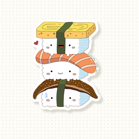 Sushi Stack Vinyl Sticker, Cute Sushi Die Cut Sticker, Food Sticker
