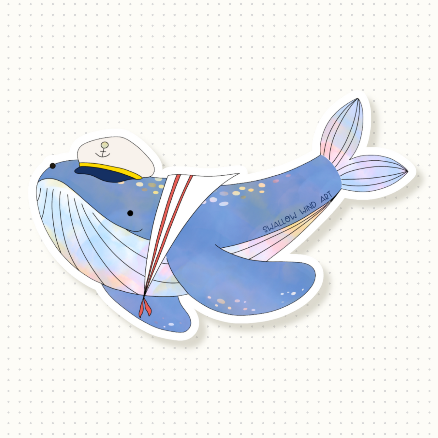 Captain Whale Sailor Whale Cute Whale Whimsical Vinyl Sticker