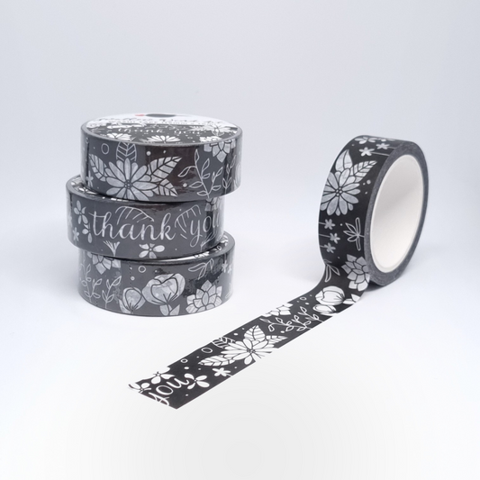 Thank You Floral Washi Tape Black and White