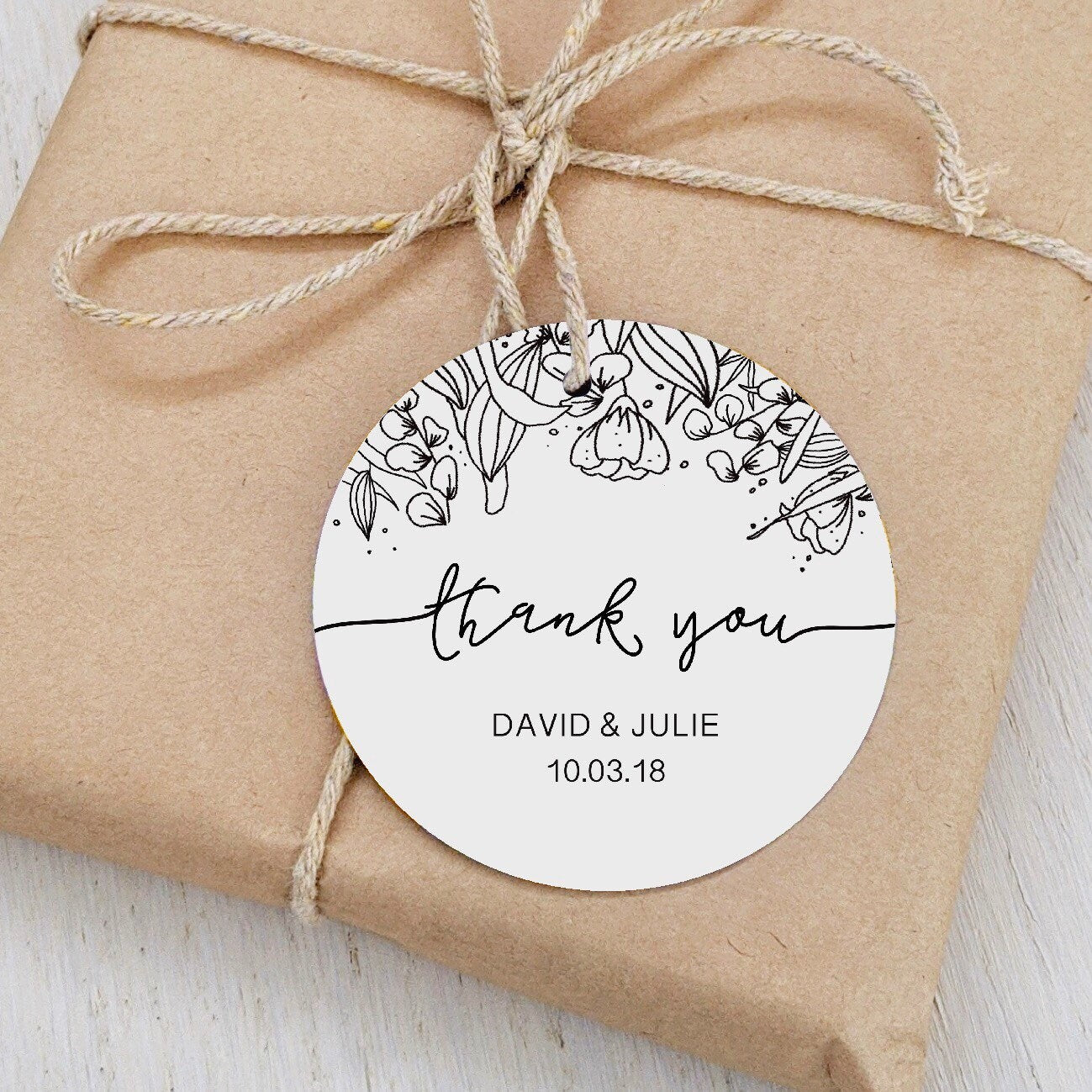 Personalised Round Floral Thank You Tag | Wedding Favour Tags - Swallow Wind Art